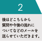 後ほどこちらから質問や今後の流れについてなどのメールを送らせていただきます。